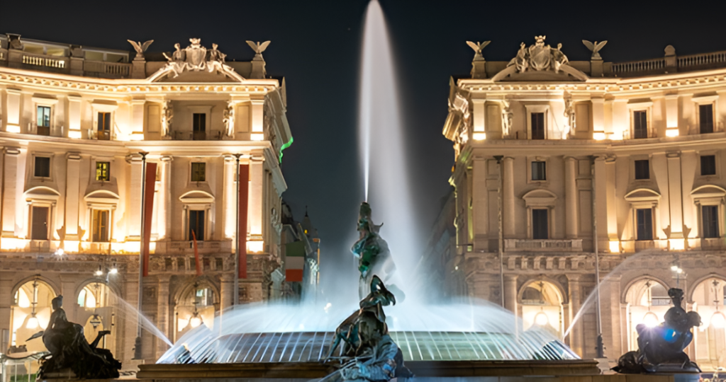 Se encuentra en el centro de la Plaza de la República y es una de las fuentes más modernas de Roma.

La construcción fue dada por mandato del Papa Pío IX entre los años 1870 y 1885.